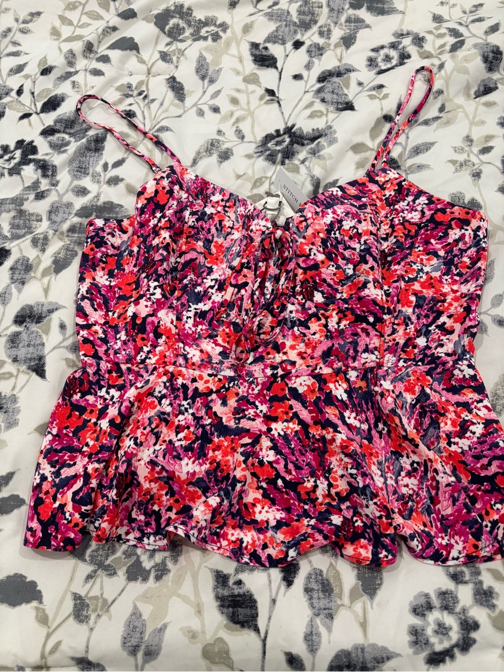 Floral Pink Tie-Front Cami Top
